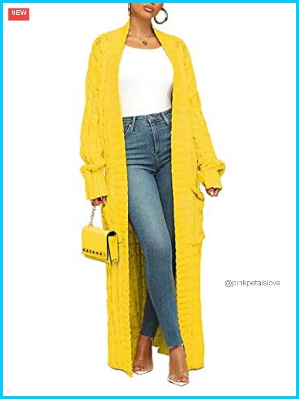 Long Open Front Cardigan Chunky Cable Knit Duster Sweater with Pockets